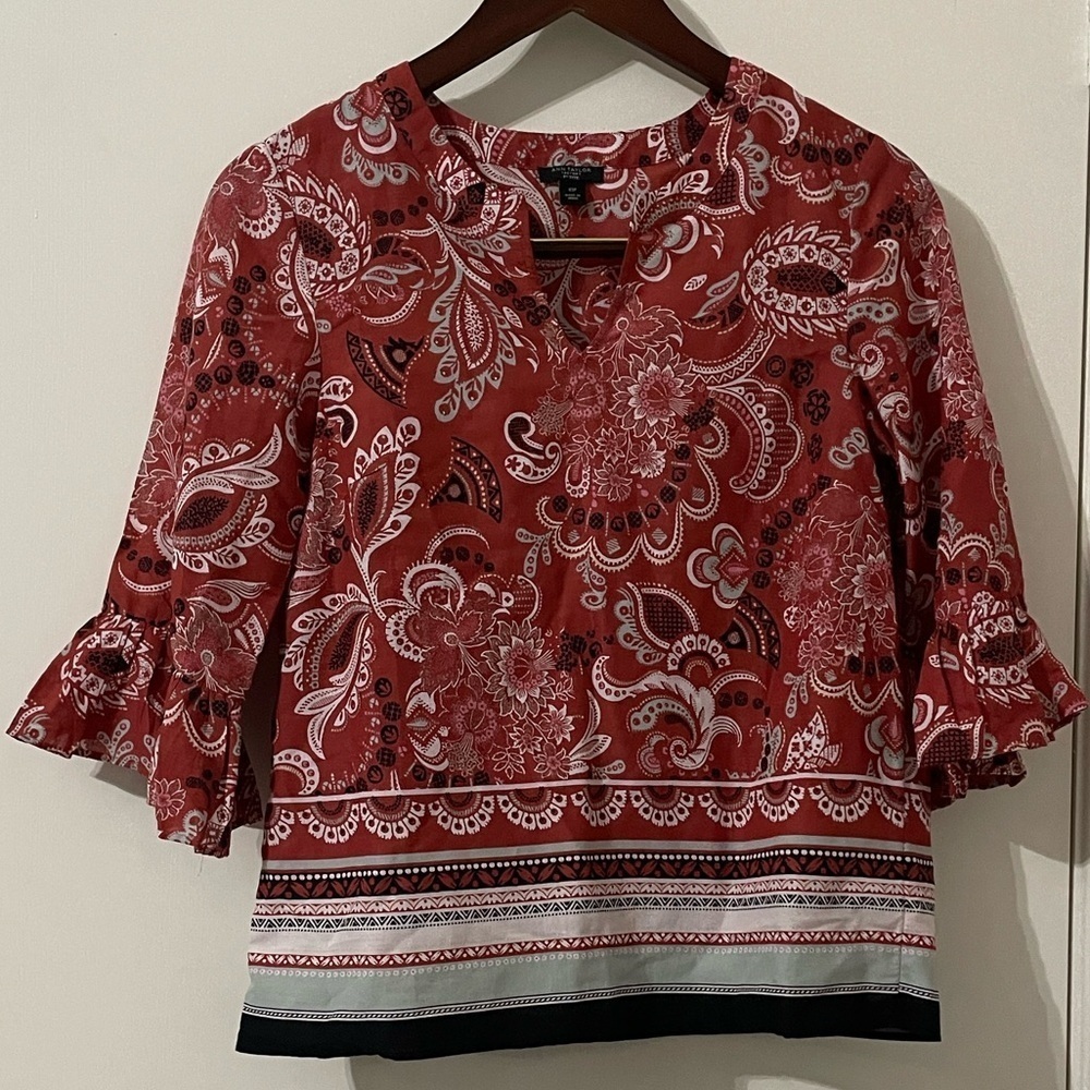 Ann Taylor Paisley Blouse with Ruffle Sleeves Size XSP